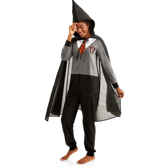 Womens Harry Potter Union Suit 1 pc Pajama Set Size XS S M L Hooded Cape NWT - Picture 1 of 3